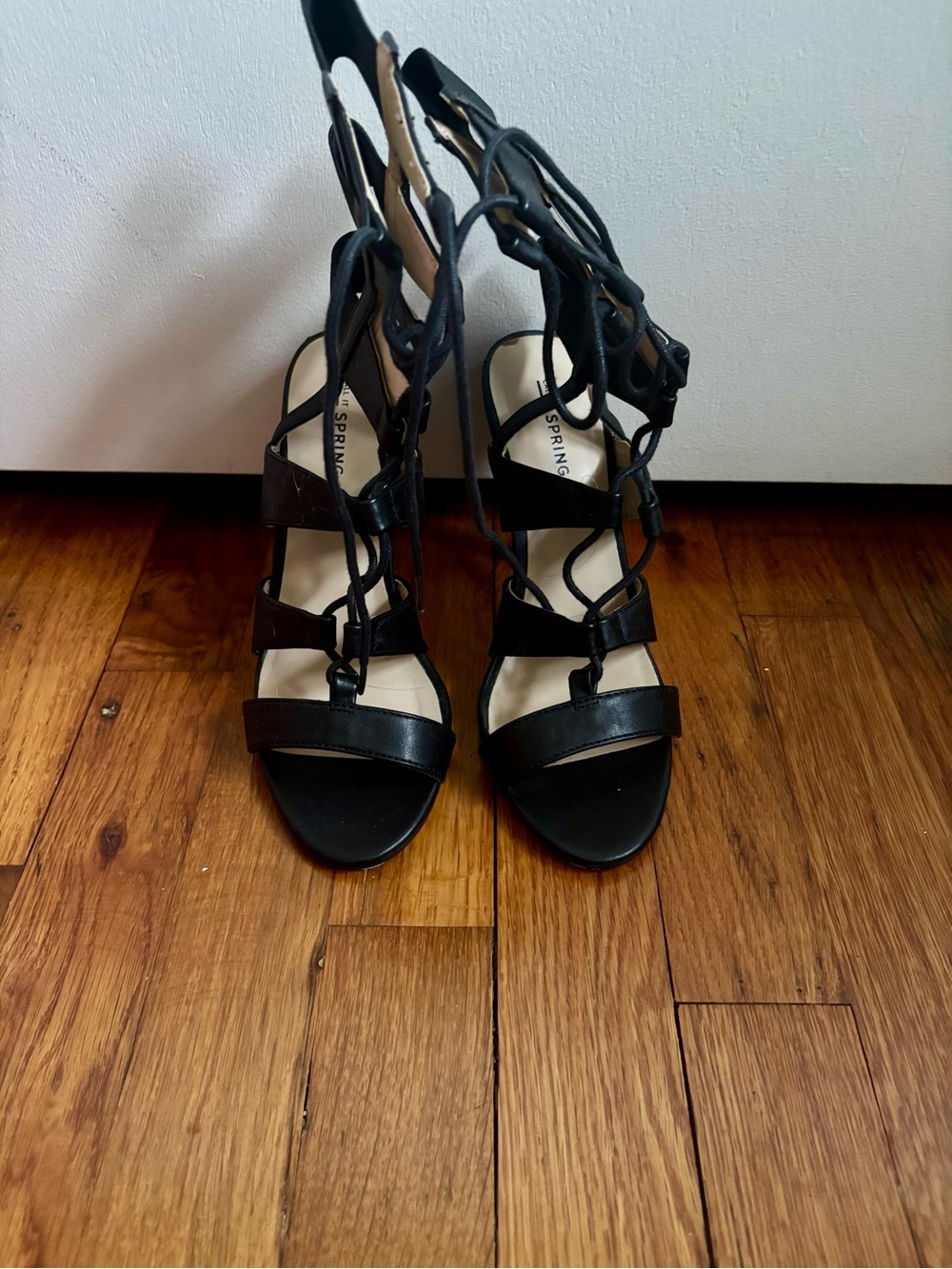 Nine West Black Lace-Up Gladiator Heeled Sandals